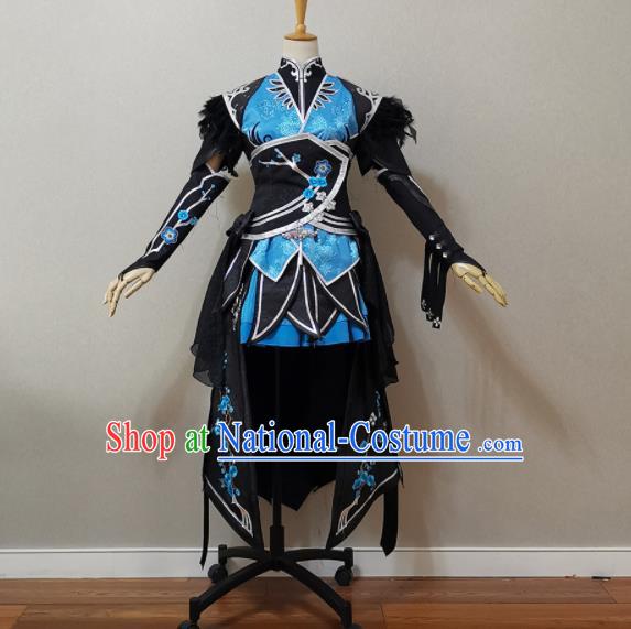 China Traditional JX Online Female Castellan Clothing Cosplay Fairy Garment Costumes Ancient Swordswoman Short Dress Outfits