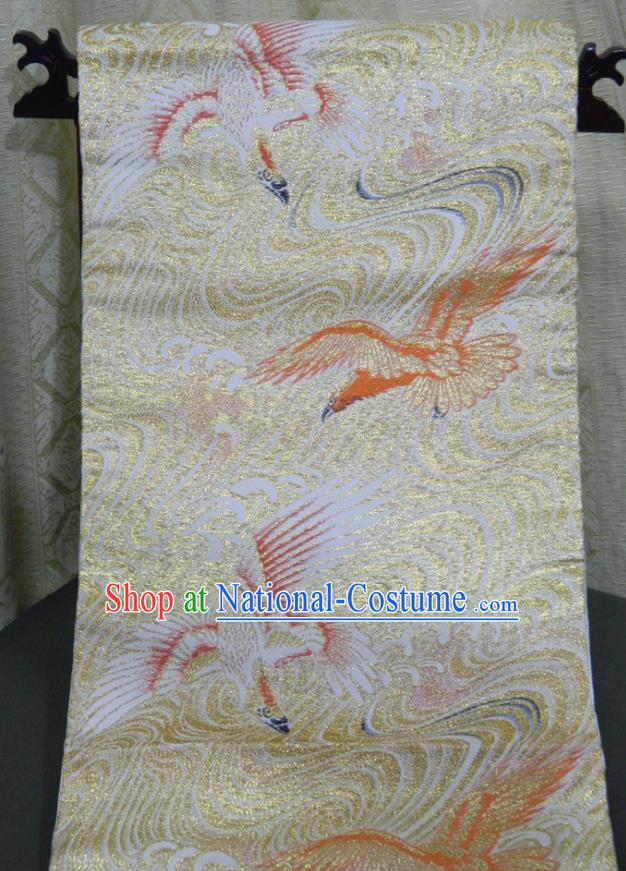 Japanese Yukata Dress Hekoobi Accessories Traditional Eagle Pattern Light Golden Brocade Belt Handmade Kimono Waistband