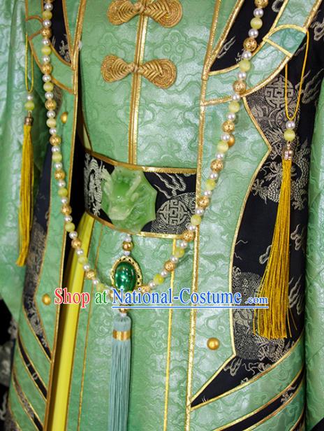 China Cosplay Swordsman Green Hanfu Clothing Ancient Emperor Garment Costumes Traditional Puppet Show King Beichen Yuanhuang Uniforms