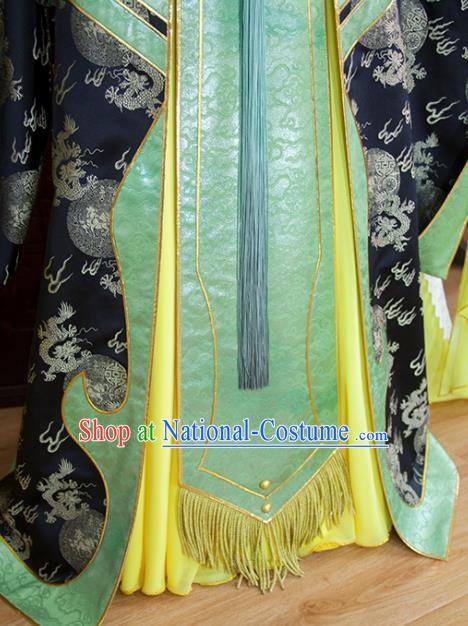 China Cosplay Swordsman Green Hanfu Clothing Ancient Emperor Garment Costumes Traditional Puppet Show King Beichen Yuanhuang Uniforms