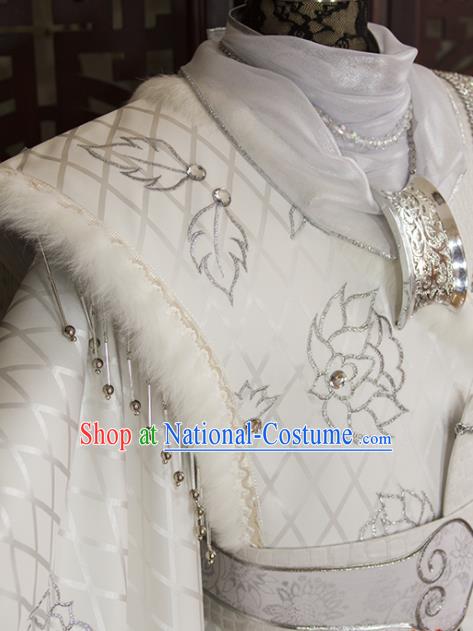 China Traditional Puppet Show Prince Shu Shier Uniforms Cosplay Swordsman White Hanfu Clothing Ancient Noble Childe Garment Costumes