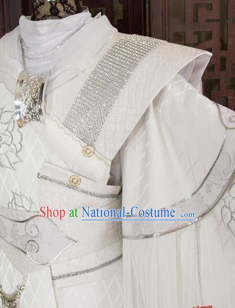 China Traditional Puppet Show Prince Shu Shier Uniforms Cosplay Swordsman White Hanfu Clothing Ancient Noble Childe Garment Costumes