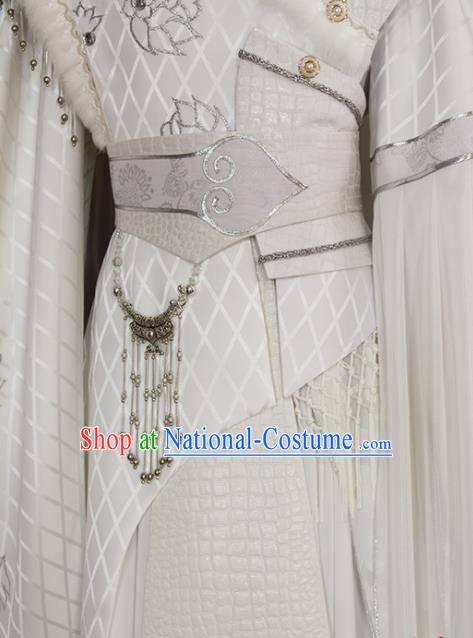 China Traditional Puppet Show Prince Shu Shier Uniforms Cosplay Swordsman White Hanfu Clothing Ancient Noble Childe Garment Costumes