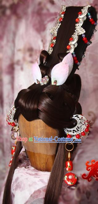 Chinese Traditional Puppet Show Goddess Nuhuo Hair Accessories Cosplay Queen Headdress Ancient Swordswoman Wigs and Hair Crown