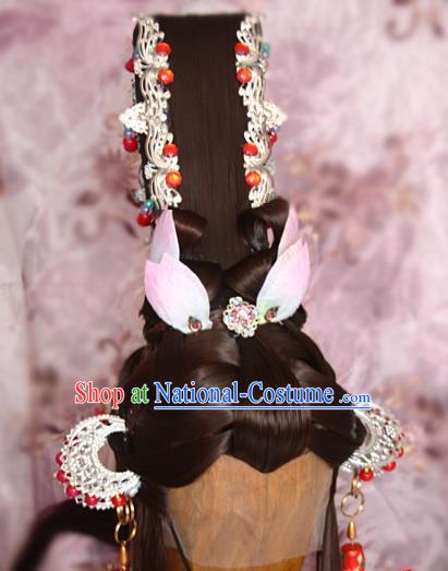 Chinese Traditional Puppet Show Goddess Nuhuo Hair Accessories Cosplay Queen Headdress Ancient Swordswoman Wigs and Hair Crown