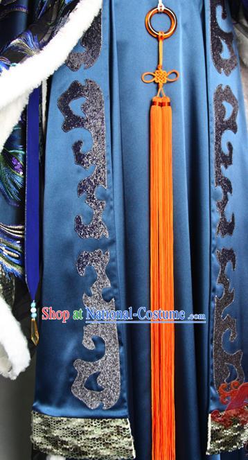 China Traditional Puppet Show Peacock King Navy Uniforms Cosplay Swordsman Yi Xijun Hanfu Clothing Ancient Emperor Garment Costumes