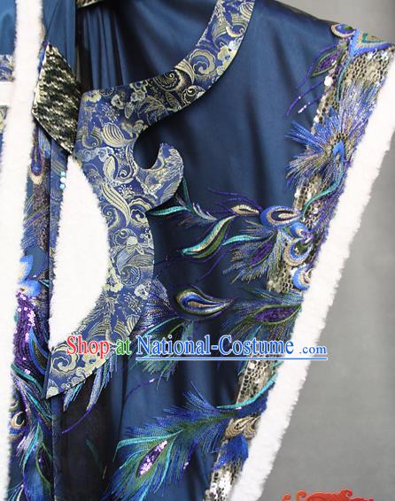 China Traditional Puppet Show Peacock King Navy Uniforms Cosplay Swordsman Yi Xijun Hanfu Clothing Ancient Emperor Garment Costumes