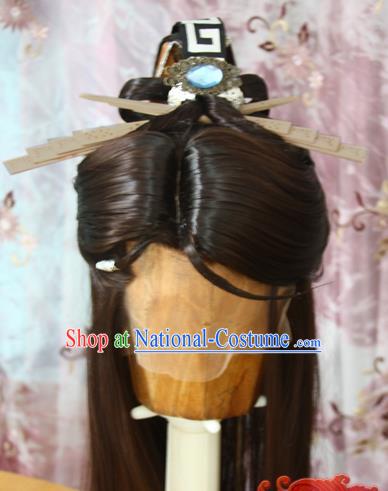 Chinese Cosplay Taoist Hairpieces and Hair Crown Ancient Swordsman Hair Accessories Traditional Hanfu Young Hero Wigs Sheath