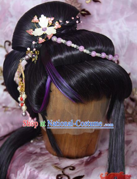 Chinese Cosplay Fairy Jun Manlu Headdress Ancient Swordswoman Wigs and Hair Crown Traditional Puppet Show Princess Hair Accessories