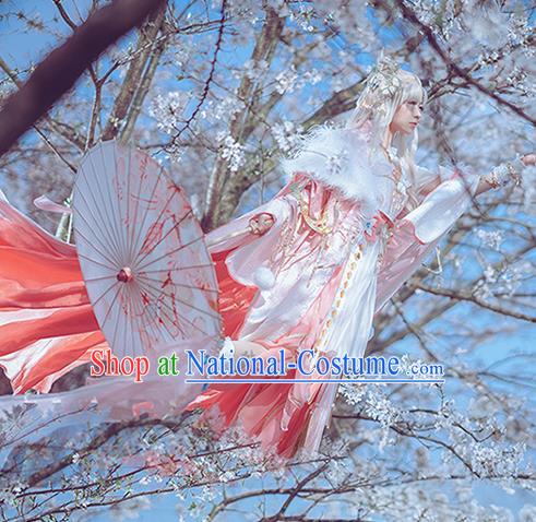 China Cosplay Goddess Garment Costumes Ancient Empress Pink Dress Outfits Traditional JX Online Swordswoman Clothing