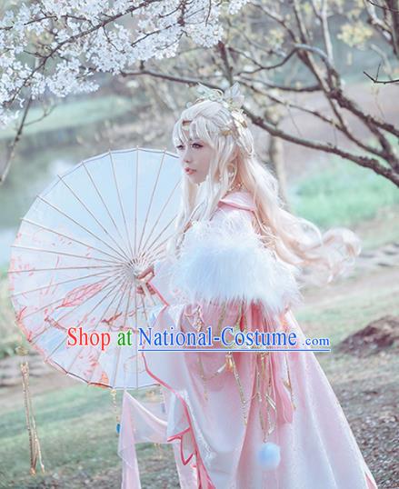 China Cosplay Goddess Garment Costumes Ancient Empress Pink Dress Outfits Traditional JX Online Swordswoman Clothing