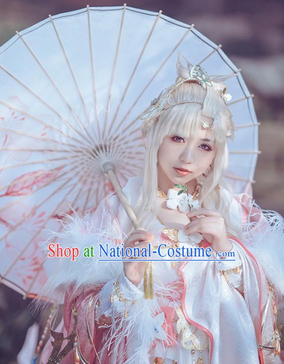 China Cosplay Goddess Garment Costumes Ancient Empress Pink Dress Outfits Traditional JX Online Swordswoman Clothing