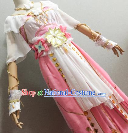 China Cosplay Goddess Garment Costumes Ancient Empress Pink Dress Outfits Traditional JX Online Swordswoman Clothing