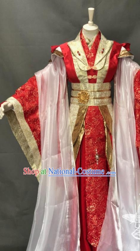 China Traditional Puppet Show Ji Yun Wedding Hanfu Clothing Cosplay Swordswoman Garment Costumes Ancient Empress Red Dress Outfits