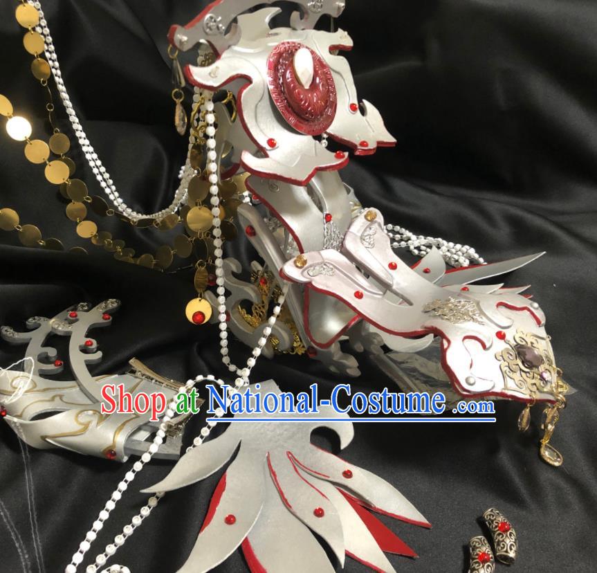 Chinese Ancient Emperor Argent Hair Crown Puppet Show Cosplay Lin Tianxing Hair Accessories Traditional Hanfu Swordsman Headwear