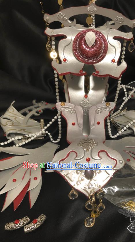 Chinese Ancient Emperor Argent Hair Crown Puppet Show Cosplay Lin Tianxing Hair Accessories Traditional Hanfu Swordsman Headwear