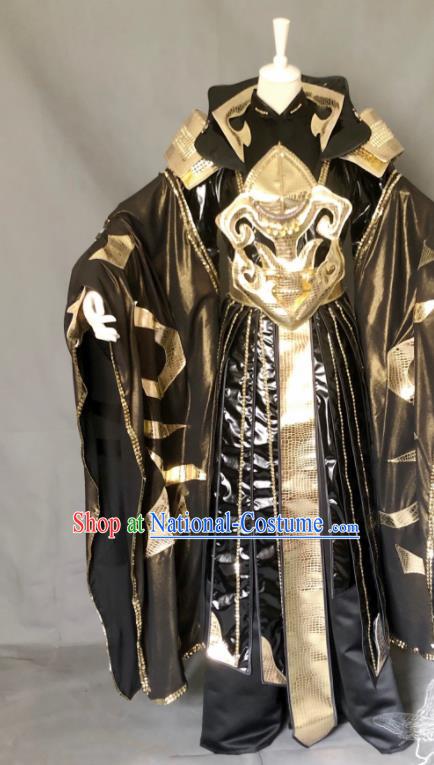 Chinese Traditional Puppet Show Swordsman Garment Costumes Cosplay General Clothing Ancient Royal King Black Uniforms