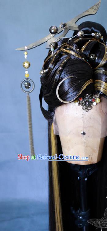 Chinese Cosplay Crown Prince Wigs and Hair Crown Traditional Puppet Show Young Childe Hairpieces Handmade Ancient Swordsman Headdress