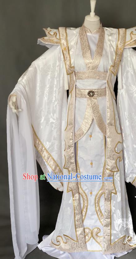 Chinese Ancient Crown Prince White Uniforms Traditional Puppet Show Swordsman Yun Huizi Garment Costumes Cosplay Noble Childe Clothing