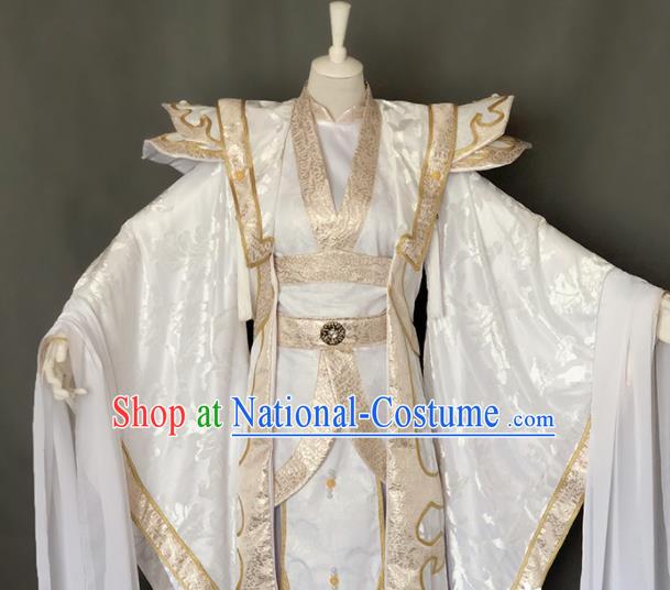 Chinese Ancient Crown Prince White Uniforms Traditional Puppet Show Swordsman Yun Huizi Garment Costumes Cosplay Noble Childe Clothing