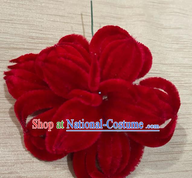 Chinese Peking Opera Imperial Concubine Hair Stick Traditional Opera Empress Red Velvet Flower Hairpin Beijing Opera Hua Tan Hair Accessories