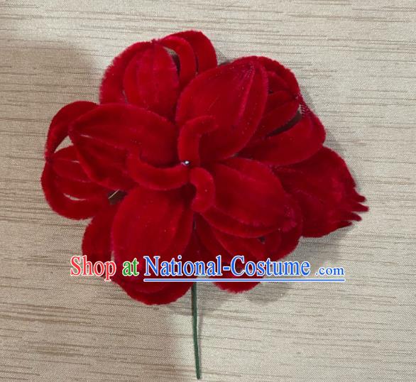 Chinese Peking Opera Imperial Concubine Hair Stick Traditional Opera Empress Red Velvet Flower Hairpin Beijing Opera Hua Tan Hair Accessories