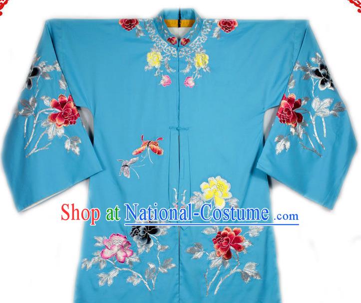 China Beijing Opera Actress Embroidered Blue Shirt Traditional Opera Young Woman Garment Costume Ancient Noble Lady Clothing