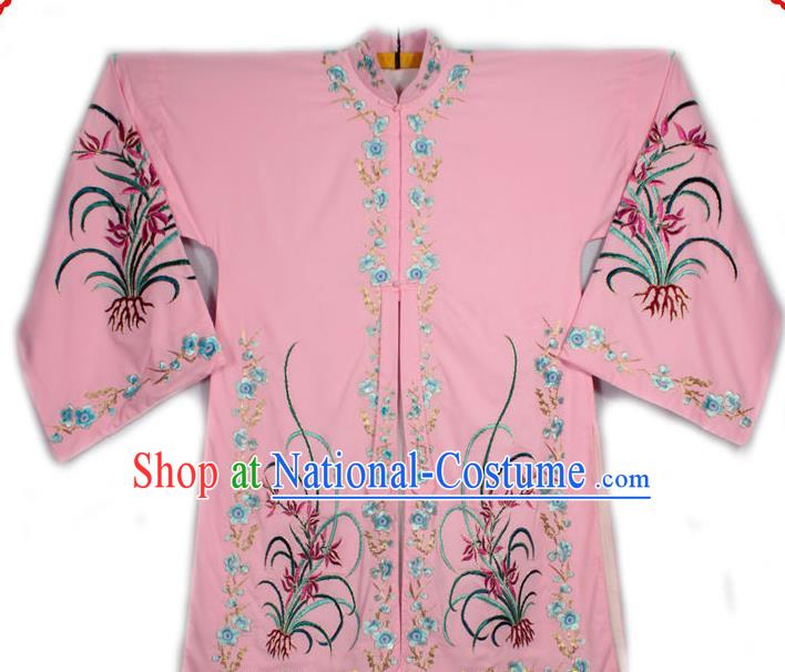 China Ancient Noble Lady Clothing Beijing Opera Actress Embroidered Orchids Pink Shirt Traditional Opera Young Woman Garment Costume