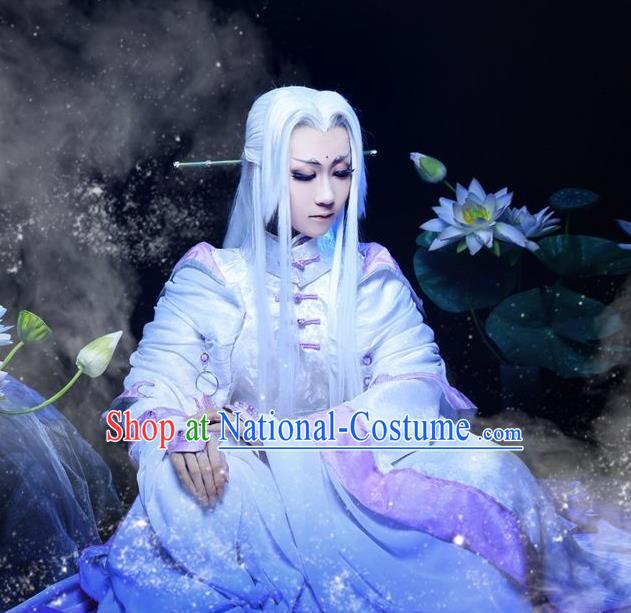 Chinese Puppet Show Su Huanzhen Garment Costumes Ancient Taoist Priest Uniforms Traditional Cosplay Swordsman Clothing and Hairpieces