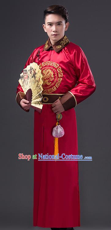 Chinese Qing Dynasty Prince Costumes Ancient Royal Highness Red Robe Clothing