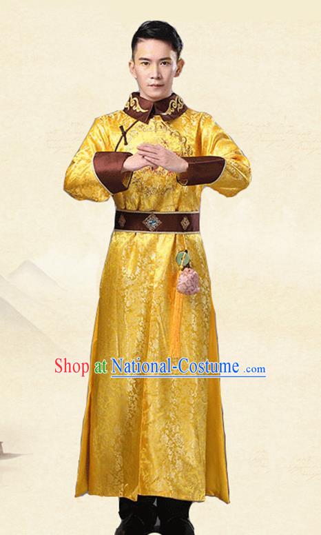 Chinese Ancient Emperor Clothing Qing Dynasty Royal Prince Golden Imperial Robe Costumes