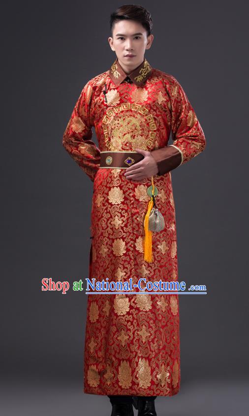 Chinese Qing Dynasty Royal Prince Red Imperial Robe Costume Ancient Emperor Clothing