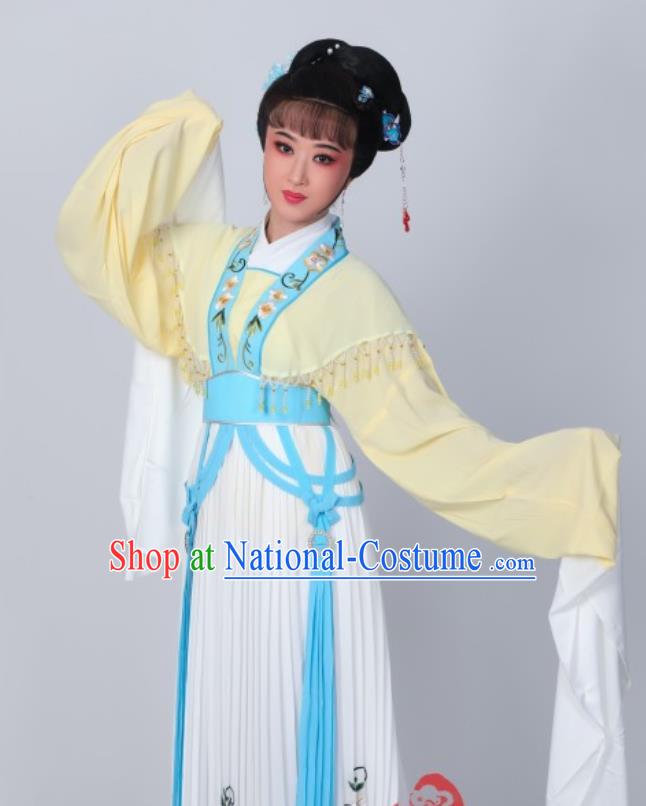 Chinese Peking Opera Actress Costumes Traditional Huangmei Opera He Wenxiu Yellow Dress Garments Ancient Young Woman Clothing