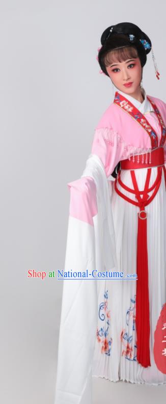 Chinese Traditional Huangmei Opera He Wenxiu Pink Dress Garments Ancient Young Woman Clothing Peking Opera Actress Costumes