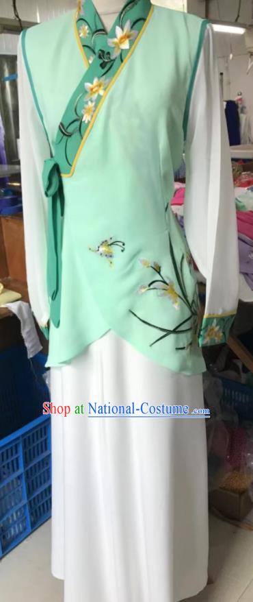 Chinese Ancient Village Girl Clothing Peking Opera Young Lady Garment Costumes Traditional Cantonese Opera Actress Green Dress