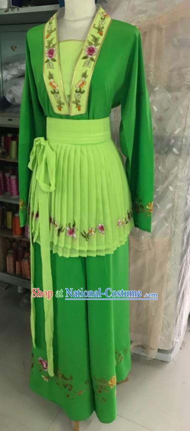 China Shaoxing Opera Young Lady Green Dress Peking Opera Actress Garment Costume Ancient Servant Girl Clothing