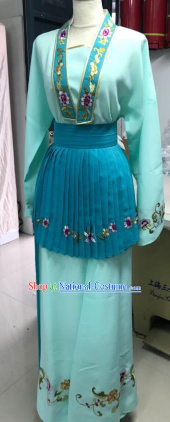 China Ancient Servant Girl Clothing Shaoxing Opera Young Lady Blue Dress Peking Opera Actress Garment Costume