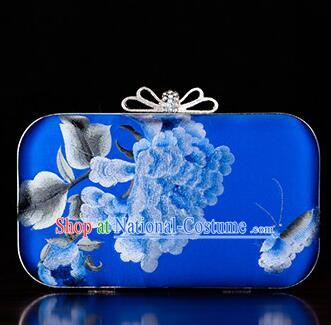 China Royal Blue Silk Clutch Bag Handmade Suzhou Embroidery Peony Butterfly Handbag National Cheongsam Evening Bag