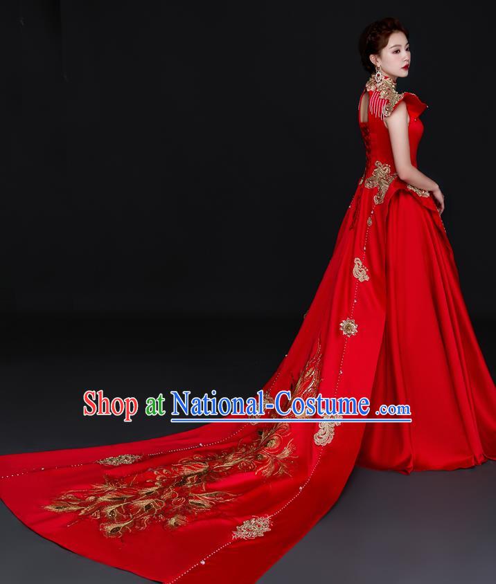 China Professional Embroidery Full Dress Dinner Party Formal Garment New Year Compere Red Dress