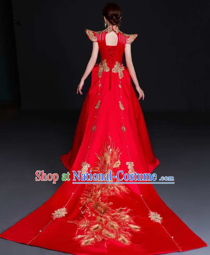 China Professional Embroidery Full Dress Dinner Party Formal Garment New Year Compere Red Dress