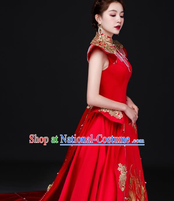 China Professional Embroidery Full Dress Dinner Party Formal Garment New Year Compere Red Dress