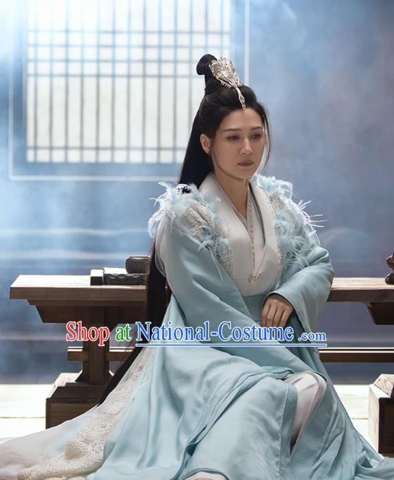 The Blue Whisper Goddess Garment Costumes Chinese Ancient Female Swordsman Clothing Xian Xia TV Series Fairy Light Blue Dresses