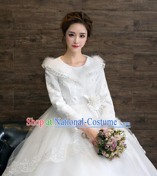 Bride Winter Wedding Dress Long Sleeve Dress Top Wedding Costume