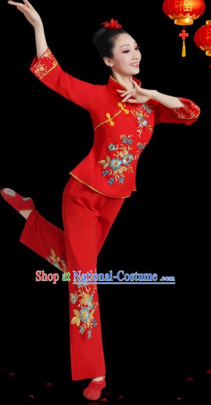 Chinese Folk Dance Clothing Professional Fan Dance Red Outfit Spring Festival Gala Yangko Dance Garment