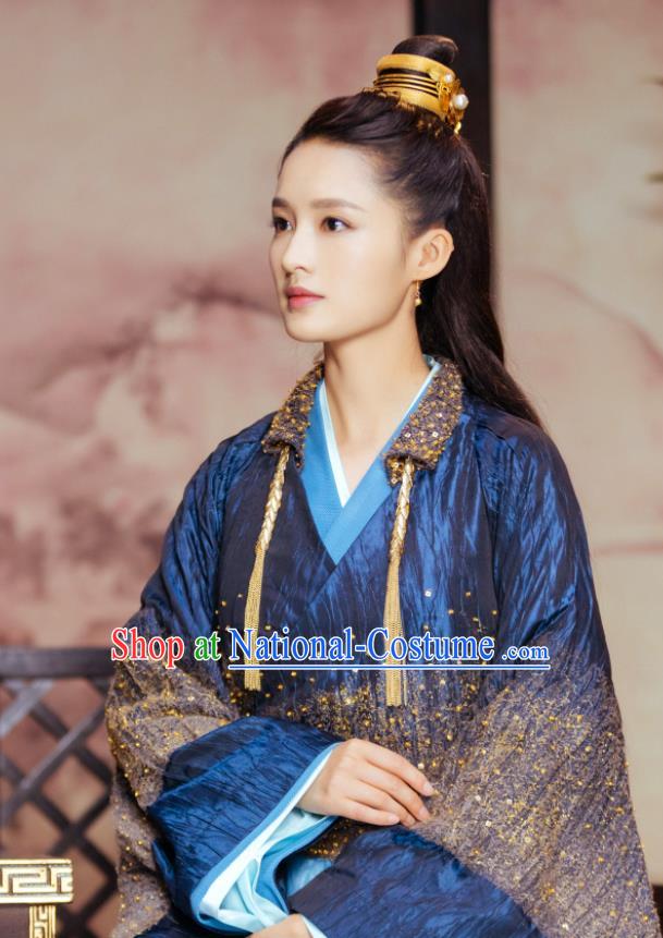 Chinese Ancient Princess Blue Dress Clothing Traditional Court Lady Garments TV Series The Wolf Ma Zhaixing Replica Costumes