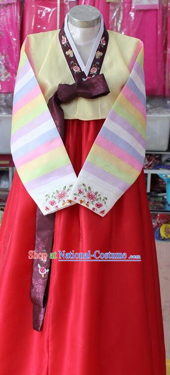 Korea Festival Garment Costumes Traditional Clothing Stripes Hanbok Korean Bride Red Dress