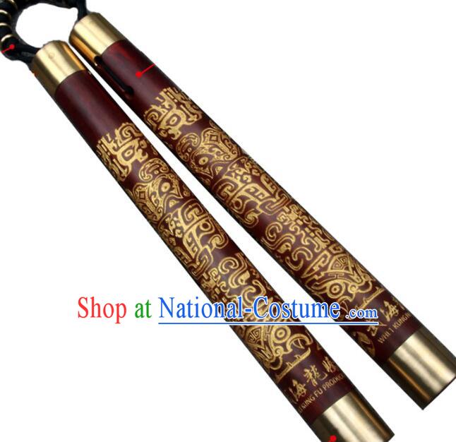 Chinese Martial Arts Wood Nunchaku Handmade Kung Fu Carving Nunchaka Top Rosewood Nunchakus