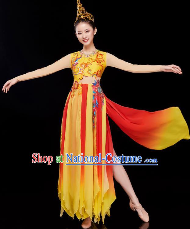 Chinese Umbrella Dance Costume Stage Performance Yellow Dress Outfit Classical Dance Clothing Women Opening Dance Garment