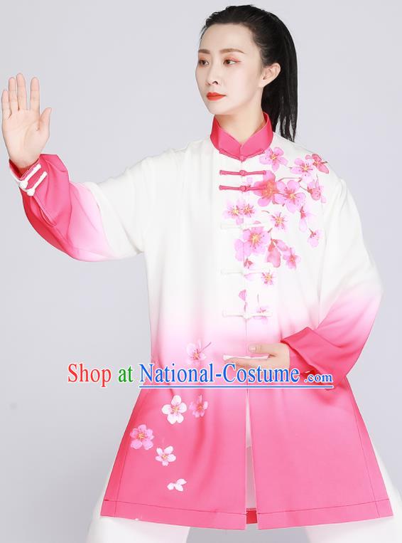 Top Tai Ji Training Pink Uniform Printing Peach Blossom Clothing Tai Chi Outfit Chinese Kung Fu Costumes