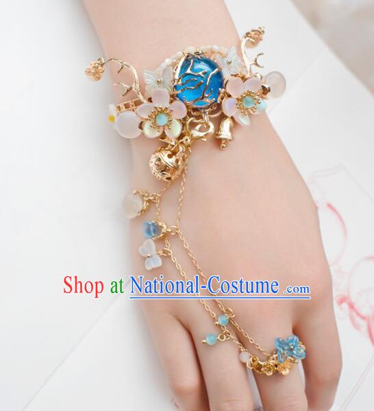 Chinese Traditional Jewelry Ancient Princess Bracelet Handmade Hanfu Bangle with Ring